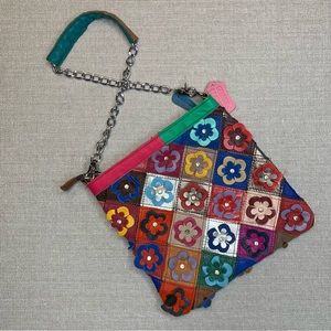 Patchwork Flower Leather Shoulder Bag Purse Colorful Chain Strap - NEW with tag